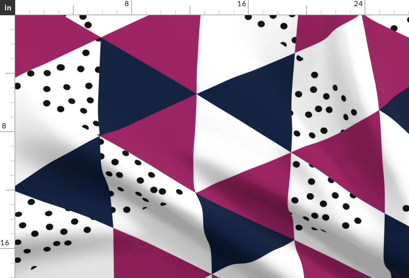 rotated triangle wholecloth // navy + raspberry + b/w dots