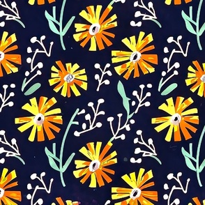 Orange flowers on blue background