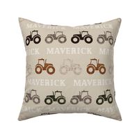 Maverick: Cheque Font on Tractors: linen, sugar sand, mud, brown, green olive, umber