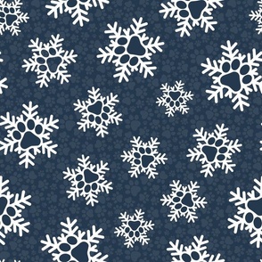 Large Scale Paw Print Snowstorm in Navy