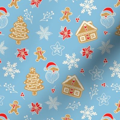 classic christmas - snowflakes,  gingerbread cookies, santas and poinsettias