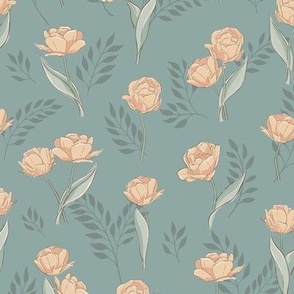 Sylvie's Tulip Field | Apricot Frost and Spruce | Vintage Floral
