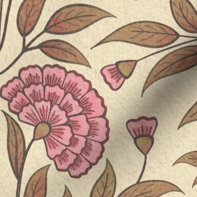 Carnations Arts and Crafts Trailing Floral in Kashmiri Pink Large 