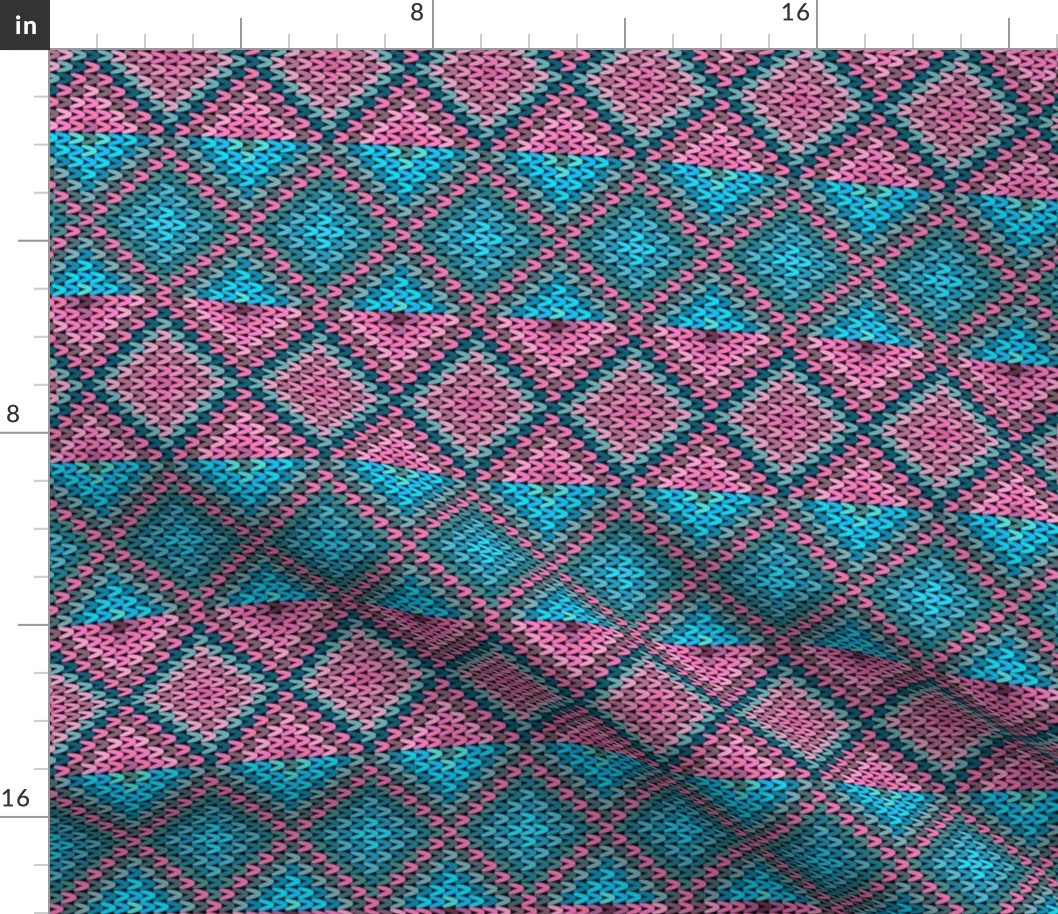 Horizontal Fair Isle Stripe in Pink and Turquoise Blue
