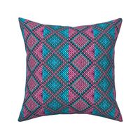 Vertical Fair Isle Stripe in Pink and Turquoise Blue