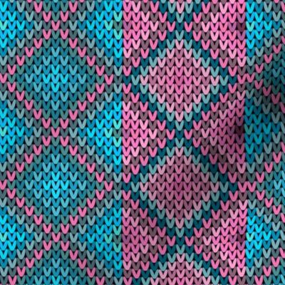 Vertical Fair Isle Stripe in Pink and Turquoise Blue