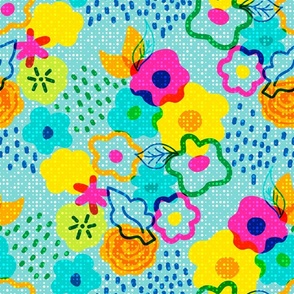 Risograph floral doodles 