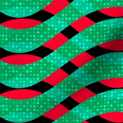 Risograph abstract waves - green and red