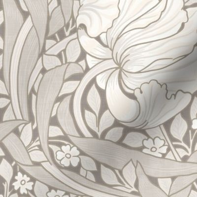 Pimpernel - LARGE 21"  - historic reconstructed damask wallpaper by William Morris -   beige and cream antiqued restored reconstruction  art nouveau art deco - modern linen texture 