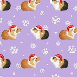 Christmas Guinea Pig Rows with Snowflakes on lilac - medium scale