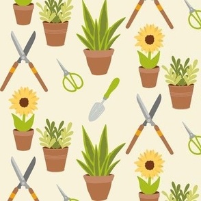 Garden Tools and Potted Plants