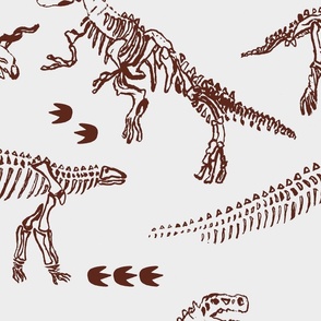 Hand Drawn Dinosaur Skeletons Terracotta On Off White Large