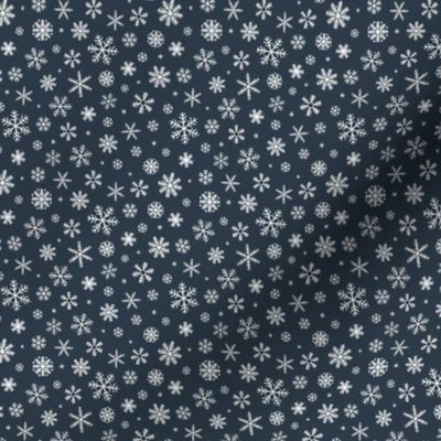 White Snowflakes scattered on dark navy grey - tiny scale