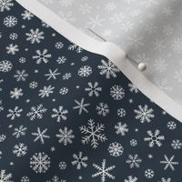 White Snowflakes scattered on dark navy grey - tiny scale