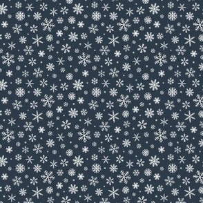 White Snowflakes scattered on dark navy grey - tiny scale