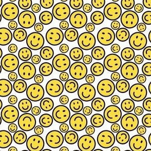 Smiley Faces or Happy Faces - Yellow and Black on a white unprinted background