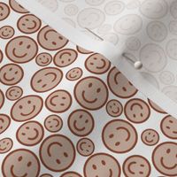 Smiley Faces or Happy Faces - Light Brown with Dark Brown on a white unprinted background