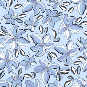 Delicate bloom, Blue-violet flowers on a light blue background