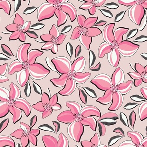 Delicate bloom, Pink flowers on a beige background