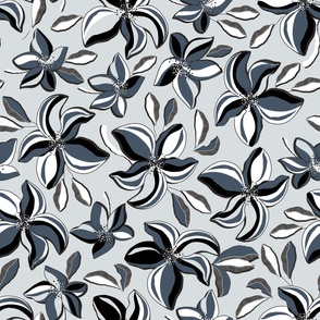 Delicate bloom, Black and gray flowers on a light gray background