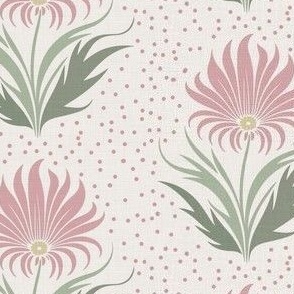 Beatrix Linen Pink and Green Chamomile Block Print