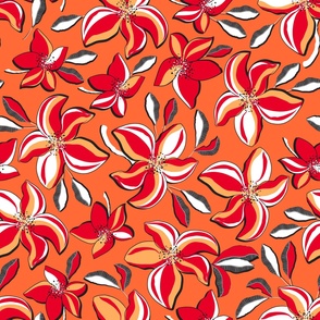 Delicate bloom, Red flowers on a dark orange background