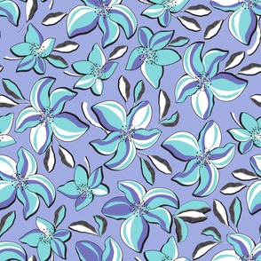Delicate bloom, Turquoise flowers on a light purple background