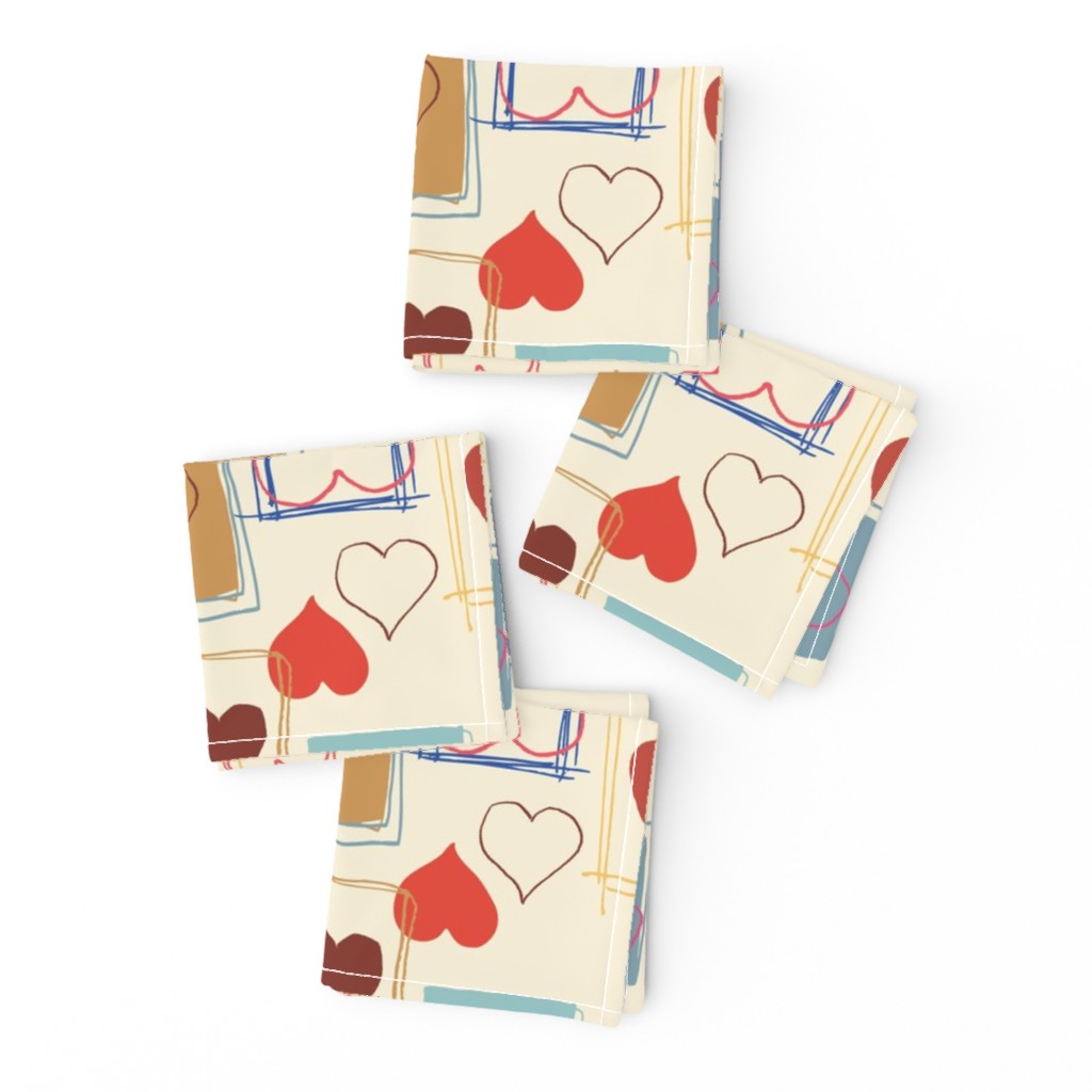 (L) 12 x 18 Hand drawn abstract multi-coloured Valentine love letters - cream