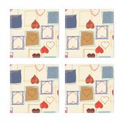 (L) 12 x 18 Hand drawn abstract multi-coloured Valentine love letters - cream