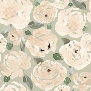 Medium - Luscious Cream Florals - Bone Green