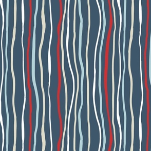 Coral reef - ocean fabric blue coordinate print stripes on dark blue