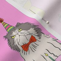 Medium - pink cat party - grumpy persian cats celebrating birthday - presents drinks balloons gifts mice birthday hats