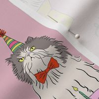 Medium - Light mauve cat party - grumpy persian cats celebrating birthday - presents drinks balloons gifts mice birthday hats