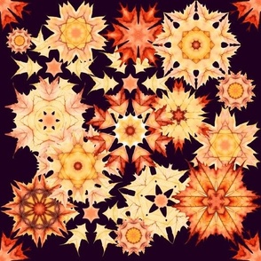 10,5" Floral Kaleidoscope | Intricate Pattern | Red Orange Brown Yellow Beige Ivory | Dark Purple Background | Autumn Aesthetic