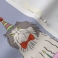 Medium - Soft shadow blue cat party - grumpy persian cats celebrating birthday - presents drinks balloons gifts mice birthday hats