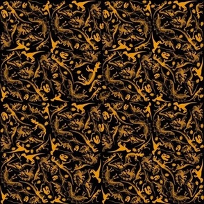 Golden Yellow Ditsy Dinosaurs on Black (925)