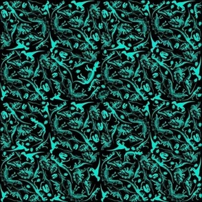 Teal Ditsy Dinosaurs on Black (925)