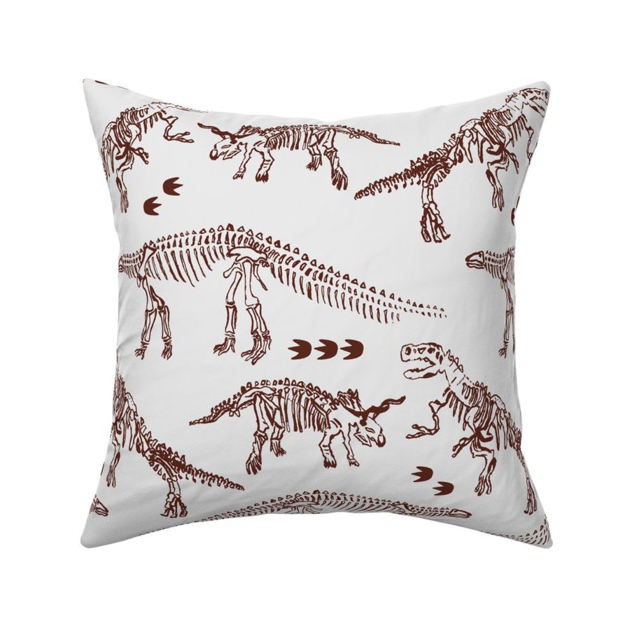 Hand Drawn Dinosaur Skeletons Terracotta On Off White Medium