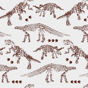 Hand Drawn Dinosaur Skeletons Terracotta On Off White Medium