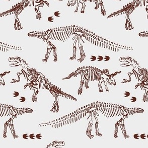 Hand Drawn Dinosaur Skeletons Terracotta On Off White Small