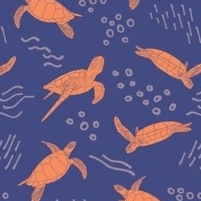 turtles diving in the ocean - blue and orange