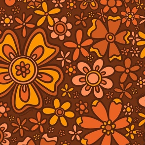 Groovy Sunflower Print in Brown