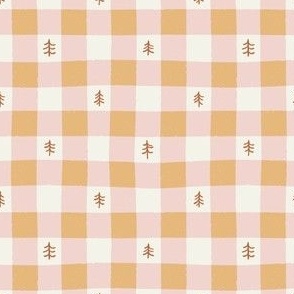 Gingham Check with Trees in Pink and Yellow