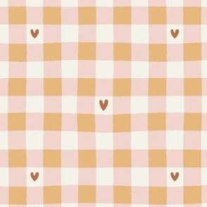 Gingham with Hearts | Valentine's Day Check in Pink and Yellow