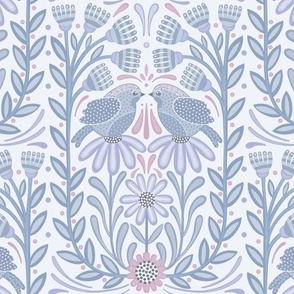 Sweet Birds in a Floral Paradise  // normal scale 0045 B // Blue Pink Purple