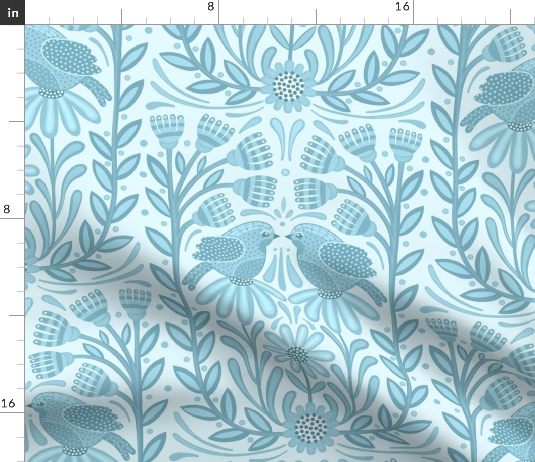 Symmetrical Serenity: Birds and Blooms in Pastel Blue // normal scale 0045 C //