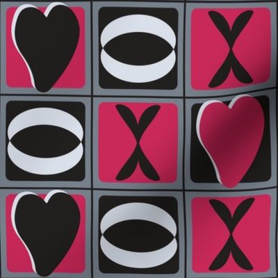 Valentine's Day Hearts Hugs and Kisses in Fuchsia, Black and White Small Scale