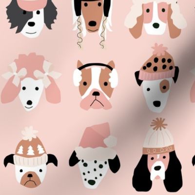 Puppy Dogs in Winter Hats on Pink - 2  inch