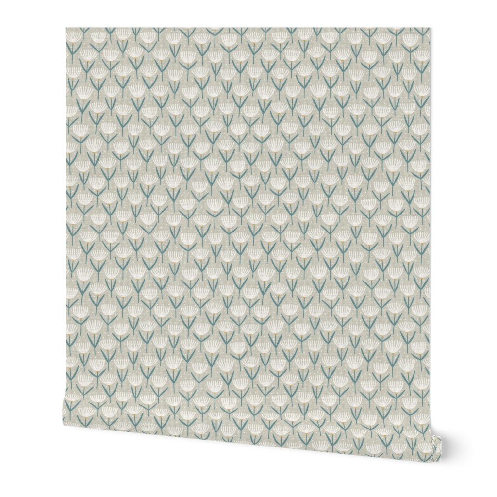 M Scandinavian Simplicity: Ash Gray and Ivory Floral  0044 D 