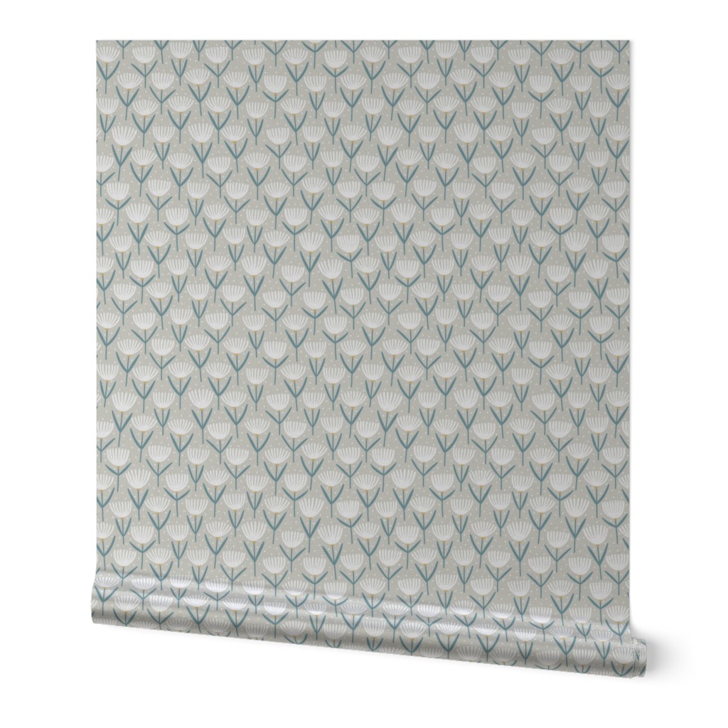 M Scandinavian Simplicity: Ash Gray and Ivory Floral  0044 D 